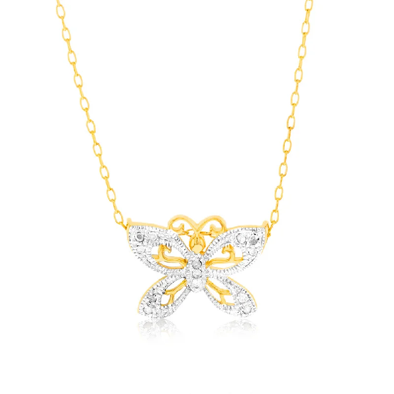 dainty pearl and diamond ring 1/10 Carat Diamond Butterfly Pendant in Gold Plated Silver dainty pearl and diamond ring 1/10 Carat Diamond Butterfly Pendant in Gold Plated Silver