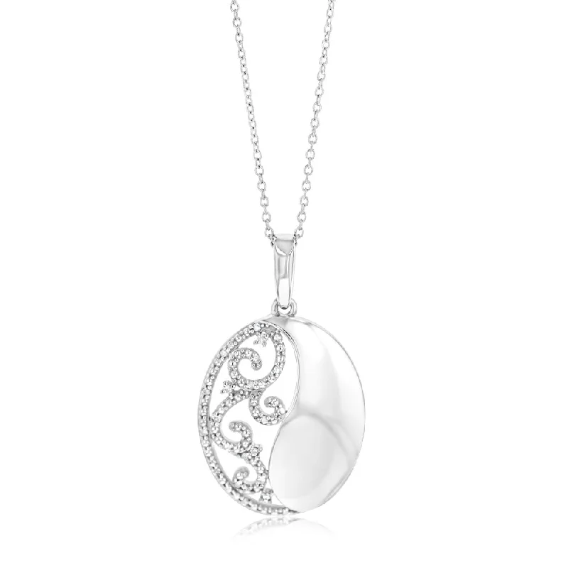 thin silver chain necklace 1/10 Carat Diamond Circle Pendant in Sterling Silver