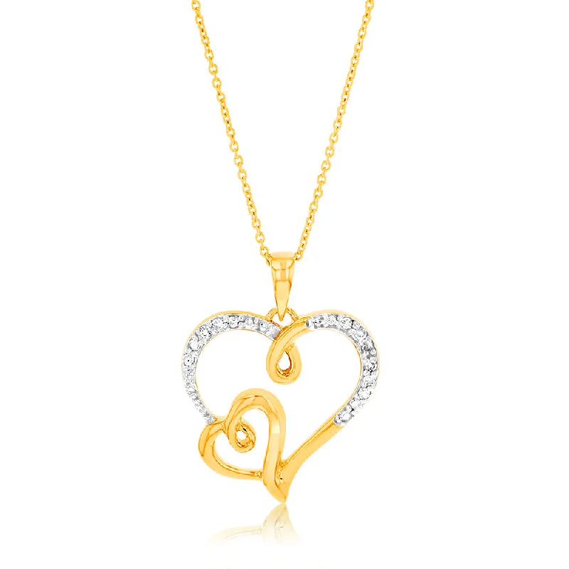 dainty snake ring gold 1/10 Carat Diamond Heart Pendant in Gold Plated Silver