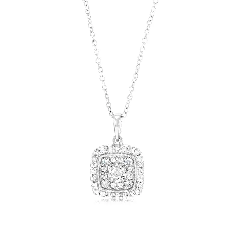 unique emerald green ring 1/6 Carat Diamond Cushion Pendant in Sterling Silver