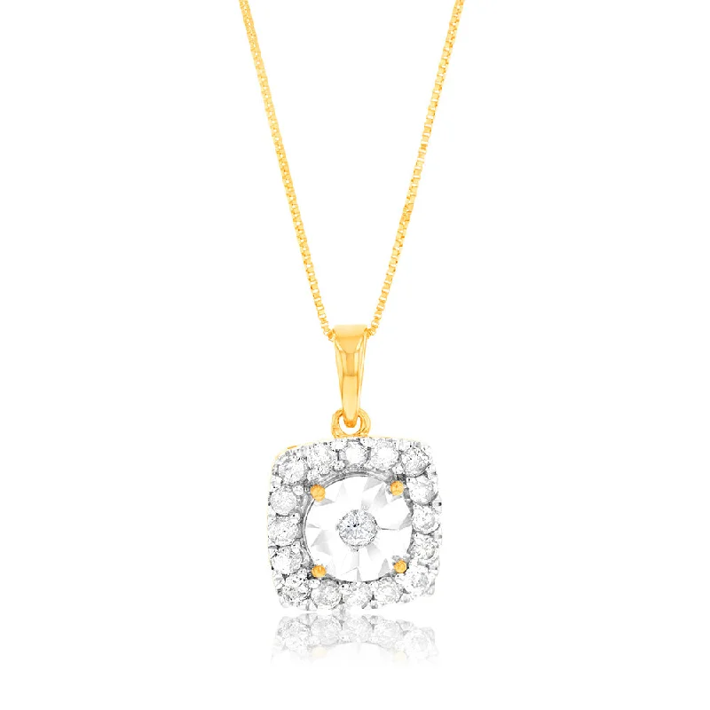 adjustable charm bracelet sterling silver 10ct Yellow Gold 1/3 Carat with 17 Brilliant Diamonds Square Pendant adjustable charm bracelet sterling silver 10ct Yellow Gold 1/3 Carat with 17 Brilliant Diamonds Square Pendant