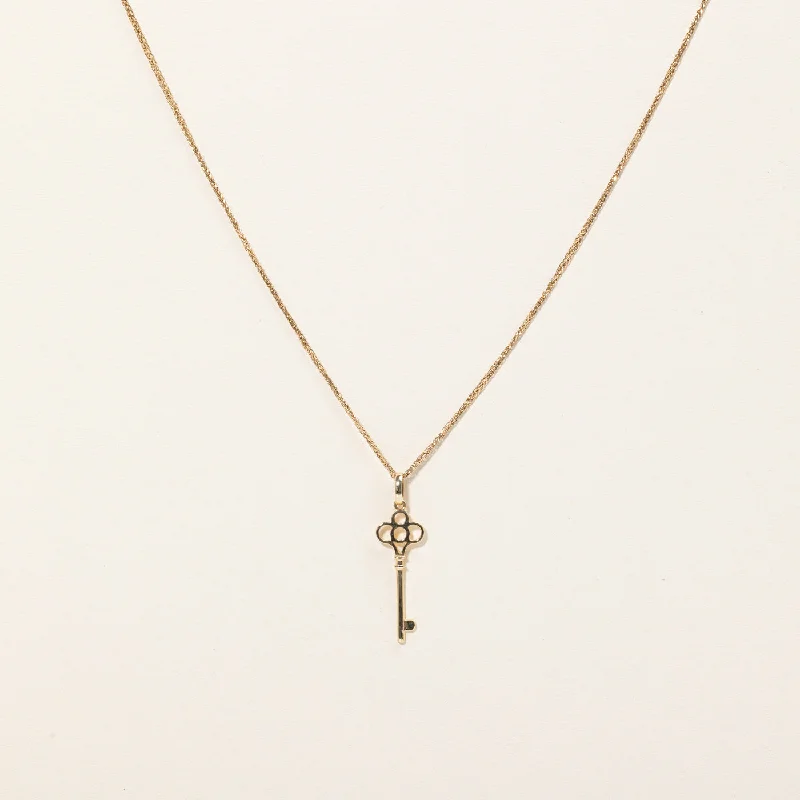 natural garnet gemstone ring 14k Yellow Gold Key Charm & Necklace | 18" |