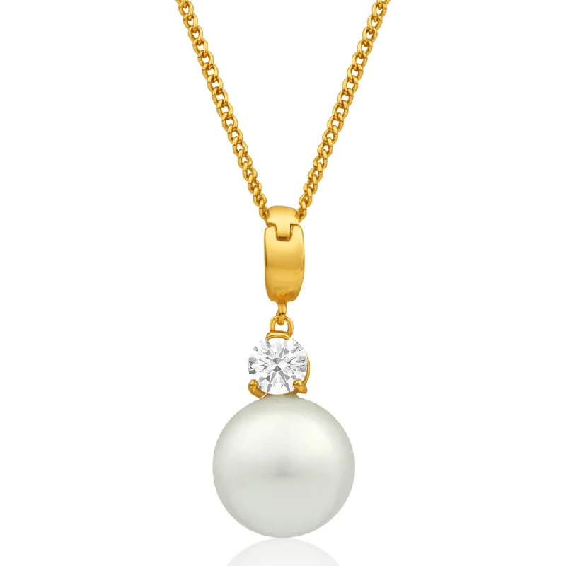 personalized couples necklace gold 9ct Alluring Yellow Gold Cubic Zirconia + Simulated Pearl Pendant personalized couples necklace gold 9ct Alluring Yellow Gold Cubic Zirconia + Simulated Pearl Pendant