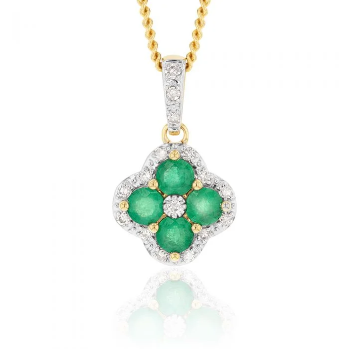 vintage marcasite brooch floral 9ct Natural Emerald and 0.10ct Diamond 4 Leaf Clover Pendant vintage marcasite brooch floral 9ct Natural Emerald and 0.10ct Diamond 4 Leaf Clover Pendant