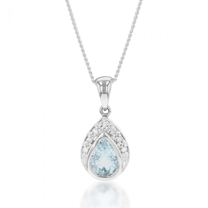 minimalist horseshoe necklace gold 9ct White Gold Aquamarine + 7 Diamond Pendant