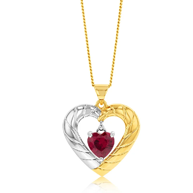 minimalist gold square earrings 9ct Yellow And White Gold Created Ruby Heart Pendant