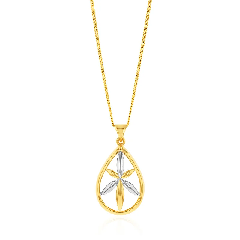 adjustable toe ring silver 9ct Yellow And White Gold Flower In Pear Shape Pendant