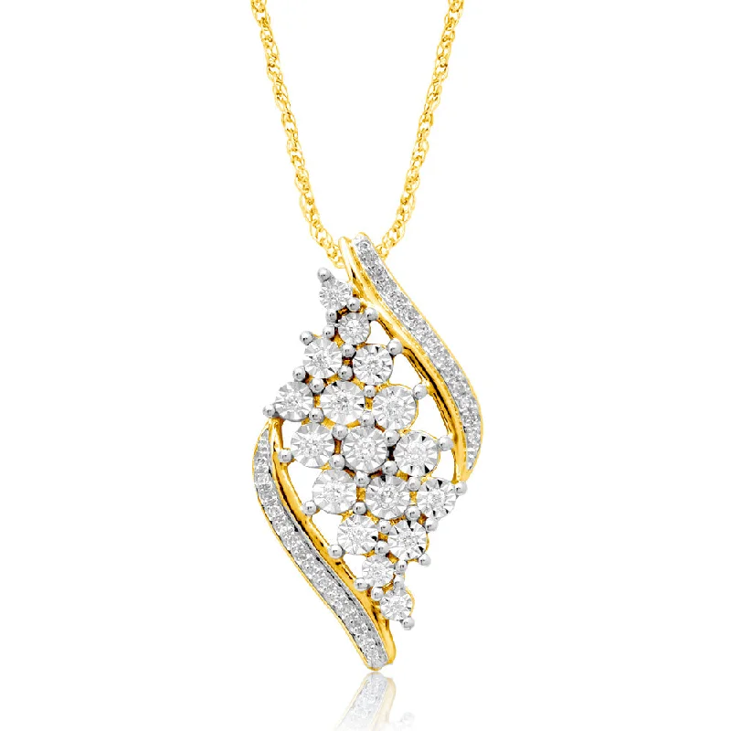 handcrafted turquoise necklace 9ct Yellow Gold 1/5 Carat Diamond Pendant on 45cm 9ct Gold Chain