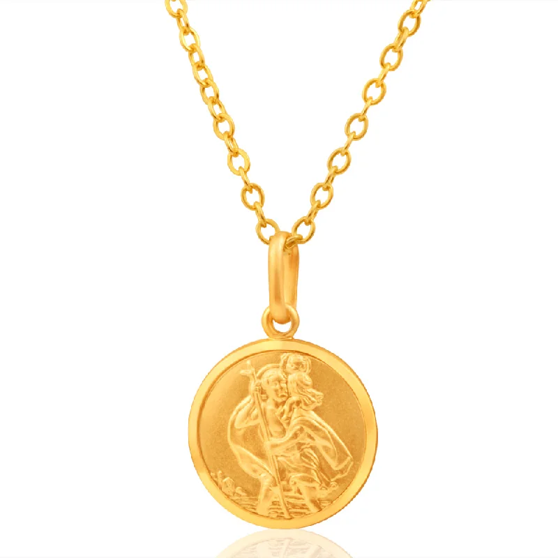 classic wedding set with diamonds 9ct Yellow Gold 14mm St Christopher Round Pendant classic wedding set with diamonds 9ct Yellow Gold 14mm St Christopher Round Pendant