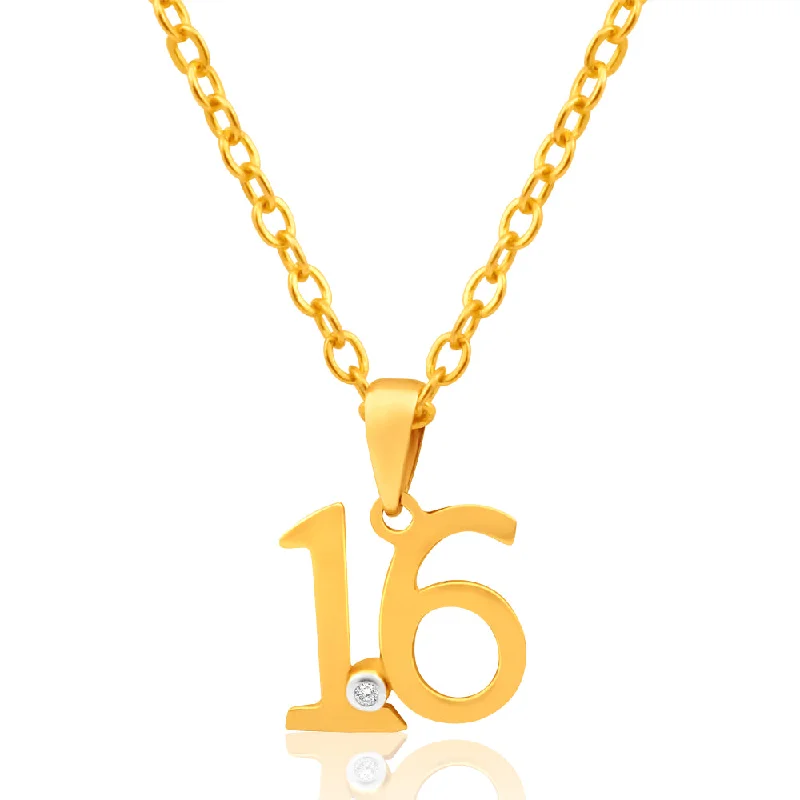 solid gold cartilage hoop 9ct Yellow Gold "16" Pendant Set With 1 Diamond