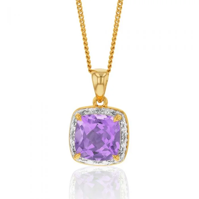 butterfly charm bracelet delicate 9ct Yellow Gold 5mm Amethyst and Diamond Pendant