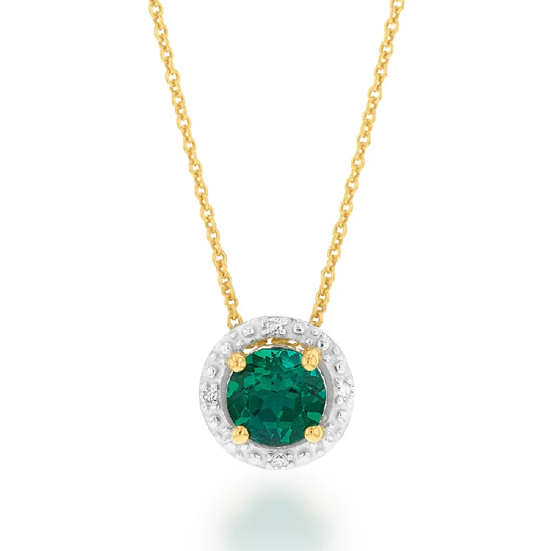 minimalist rose gold stacking rings 9ct Yellow Gold 5mm Created Emerald and Diamond Halo Pendant on 45cm Chain