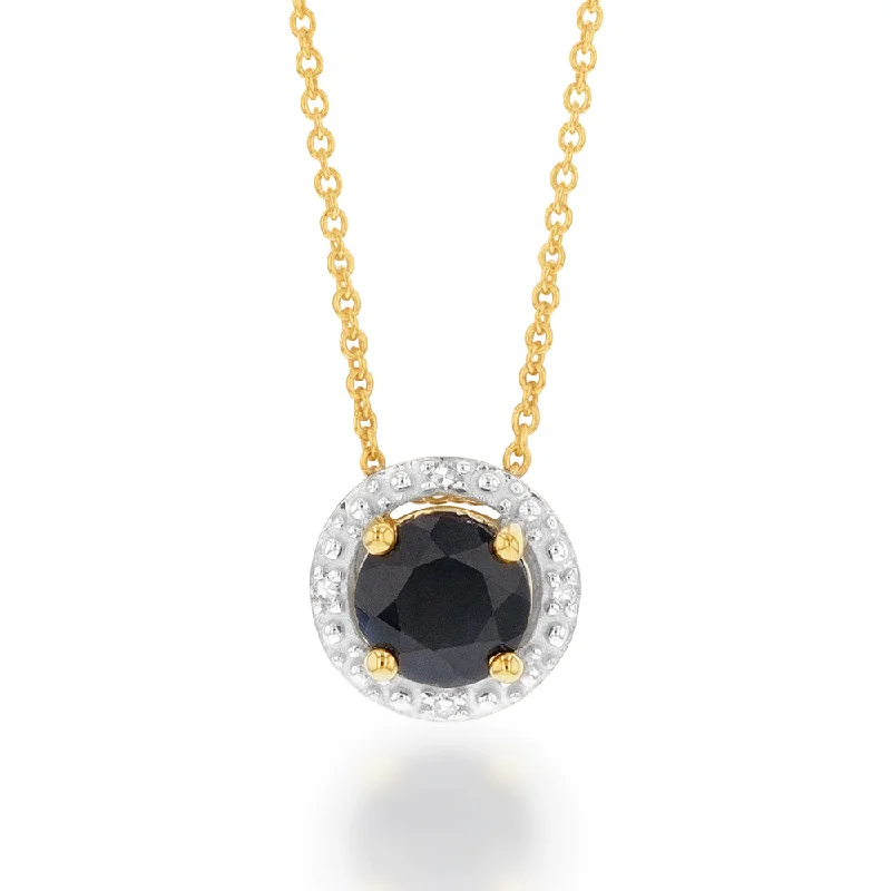 rose quartz bracelet healing 9ct Yellow Gold 5mm Natural Sapphire and Diamond Halo Pendant on 45cm Chain