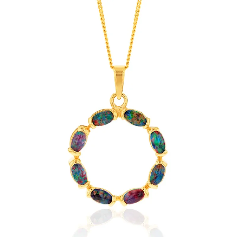 statement gemstone necklace handmade 9ct Yellow Gold 5x3mm Triplet Opal Circle of Life Pendant statement gemstone necklace handmade 9ct Yellow Gold 5x3mm Triplet Opal Circle of Life Pendant
