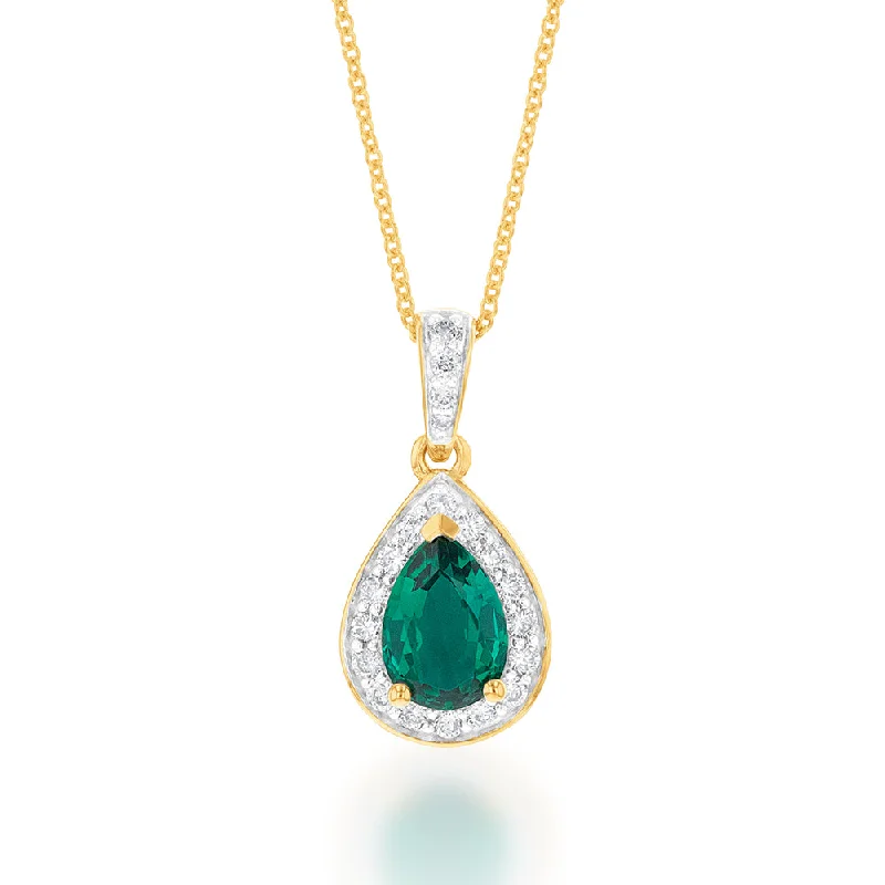 gold choker necklace simple 9ct Yellow Gold 7x5mm Created Emerald and Diamond Pear Halo Pendant on 45cm Chain gold choker necklace simple 9ct Yellow Gold 7x5mm Created Emerald and Diamond Pear Halo Pendant on 45cm Chain