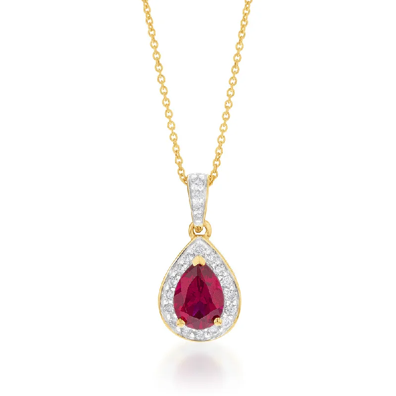 heart-shaped promise ring sterling silver 9ct Yellow Gold 7x5mm Created Ruby and Diamond Pear Halo Pendant on 45cm Chain