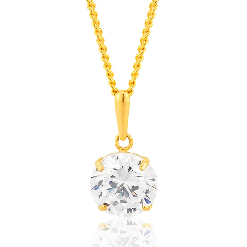 dainty feather charm necklace 9ct Yellow Gold 8mm Brilliant Cut Zirconia Pendant