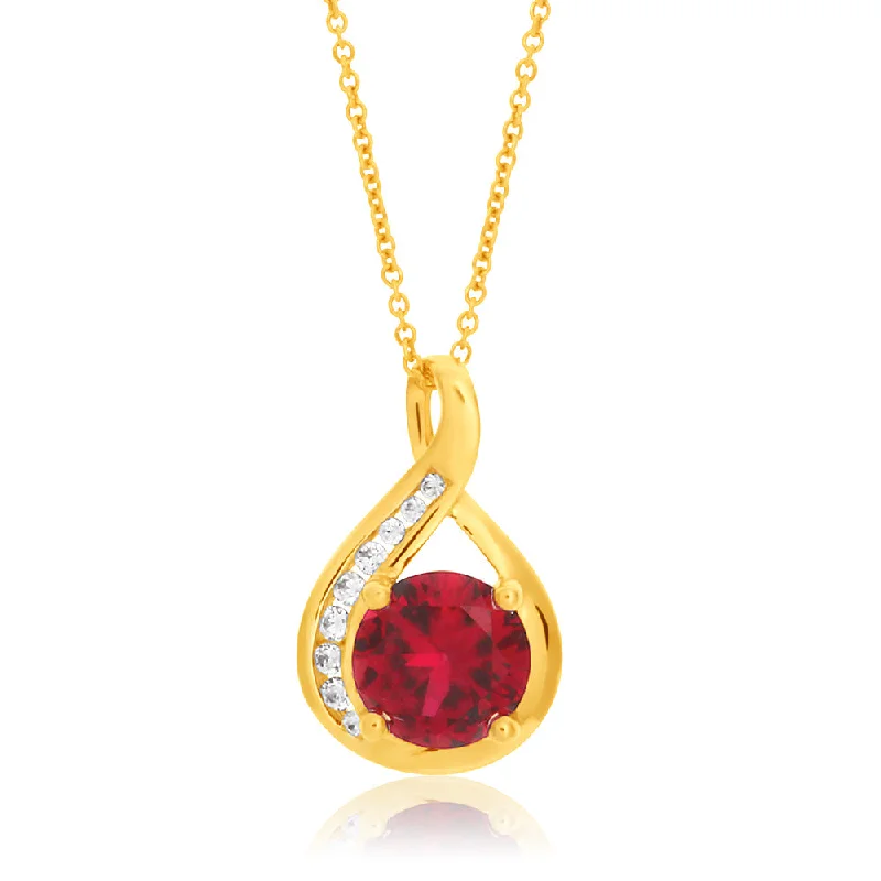 personalized ring with name 9ct Yellow Gold Created Ruby and Zirconia Pendant With 45cm Chain personalized ring with name 9ct Yellow Gold Created Ruby and Zirconia Pendant With 45cm Chain