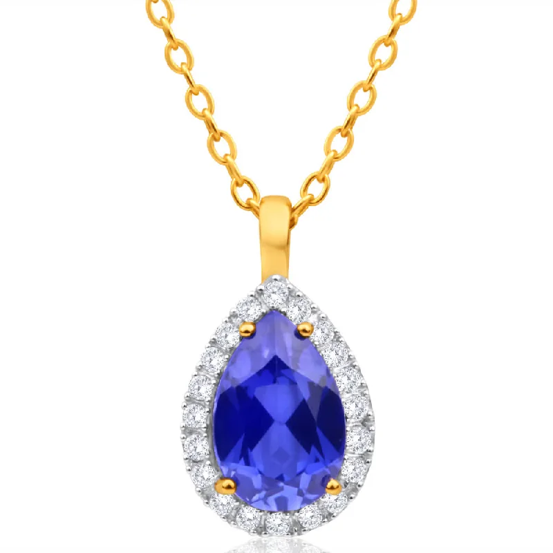 vintage-style filigree bracelet 9ct Yellow Gold Created Sapphire + Cubic Zirconia Pendant vintage-style filigree bracelet 9ct Yellow Gold Created Sapphire + Cubic Zirconia Pendant