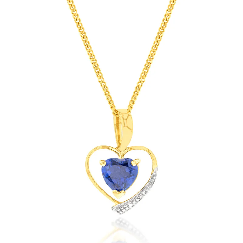 sapphire princess cut ring 9ct Yellow Gold Created Sapphire Heart Pendant