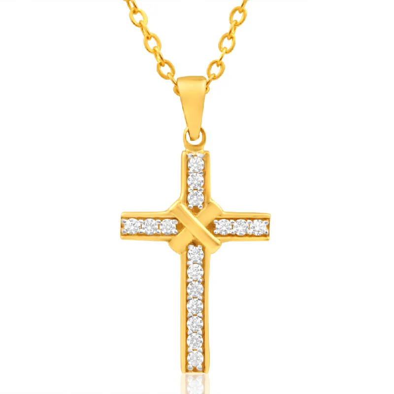 dainty ruby stacking rings 9ct Yellow Gold Cubic Zirconia Cross Pendant 21mm