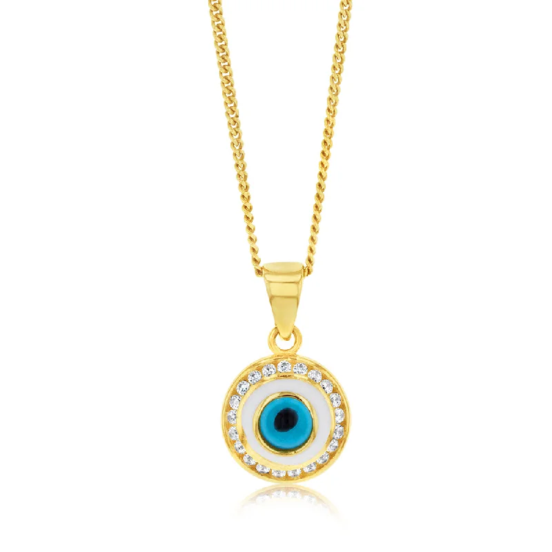 classic gemstone stud earrings 9ct Yellow Gold Cubic Zirconia Evil Eye Pendant