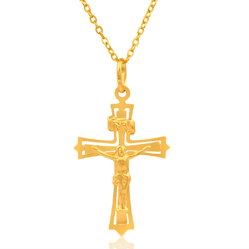 gold wedding band for men 9ct Yellow Gold Cut-Out Crucifix Pendant