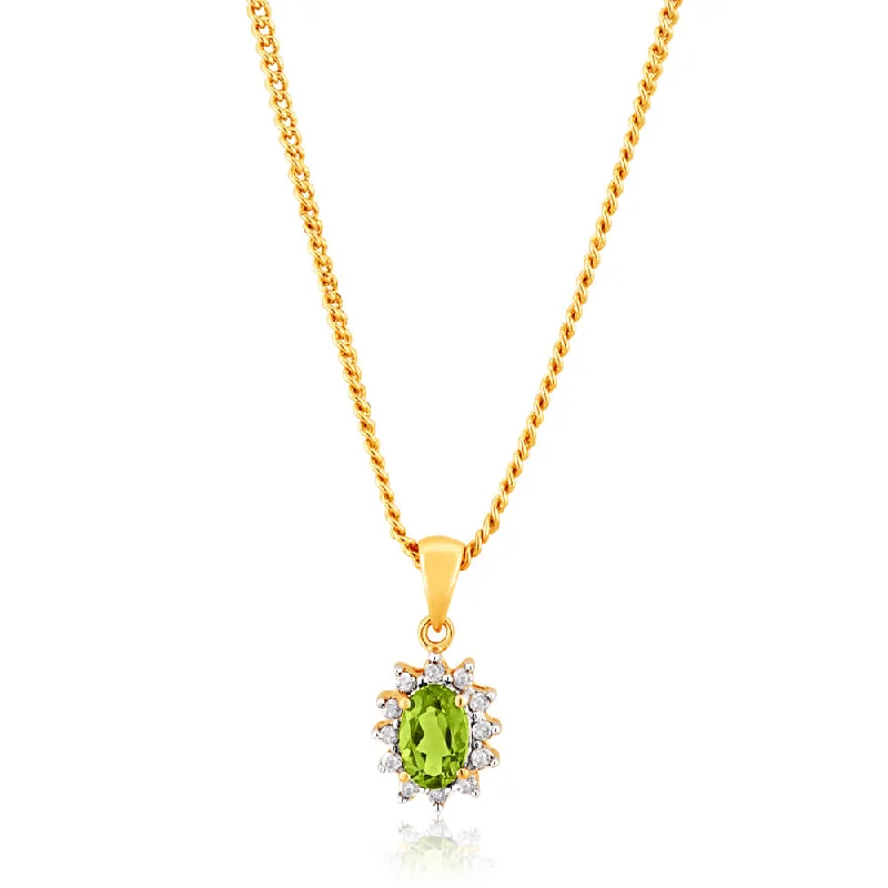 delicate chain necklace gold 9ct Yellow Gold Diamond and Peridot Pendant