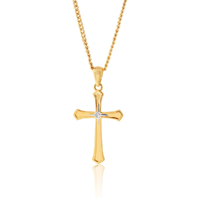 silver arrow pendant necklace 9ct Yellow Gold Diamond Cross Pendant