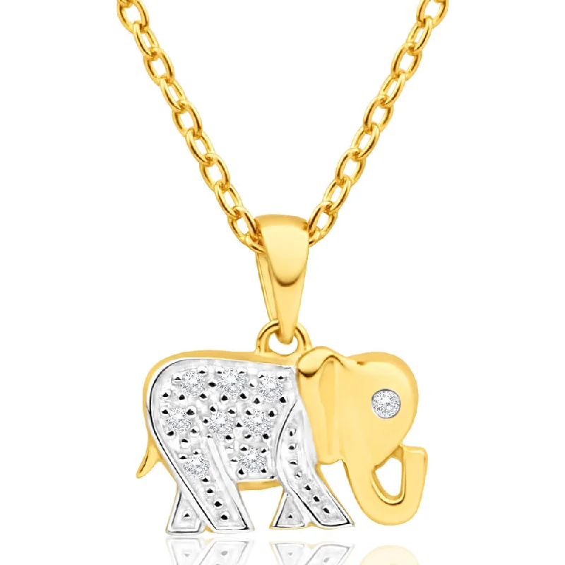 classic cubic zirconia pendant 9ct Yellow Gold Diamond Elephant Pendant- Elephants Symbolise Good Luck classic cubic zirconia pendant 9ct Yellow Gold Diamond Elephant Pendant- Elephants Symbolise Good Luck