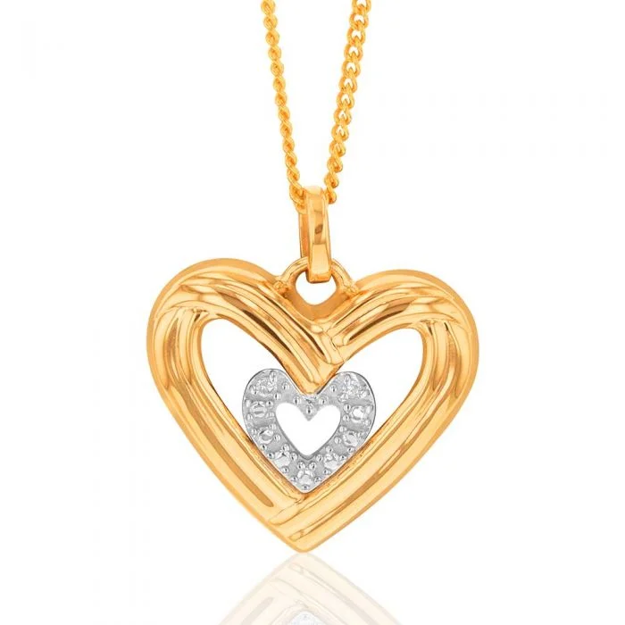 handmade lava stone bracelet 9ct Yellow Gold Diamond Heart Pendant