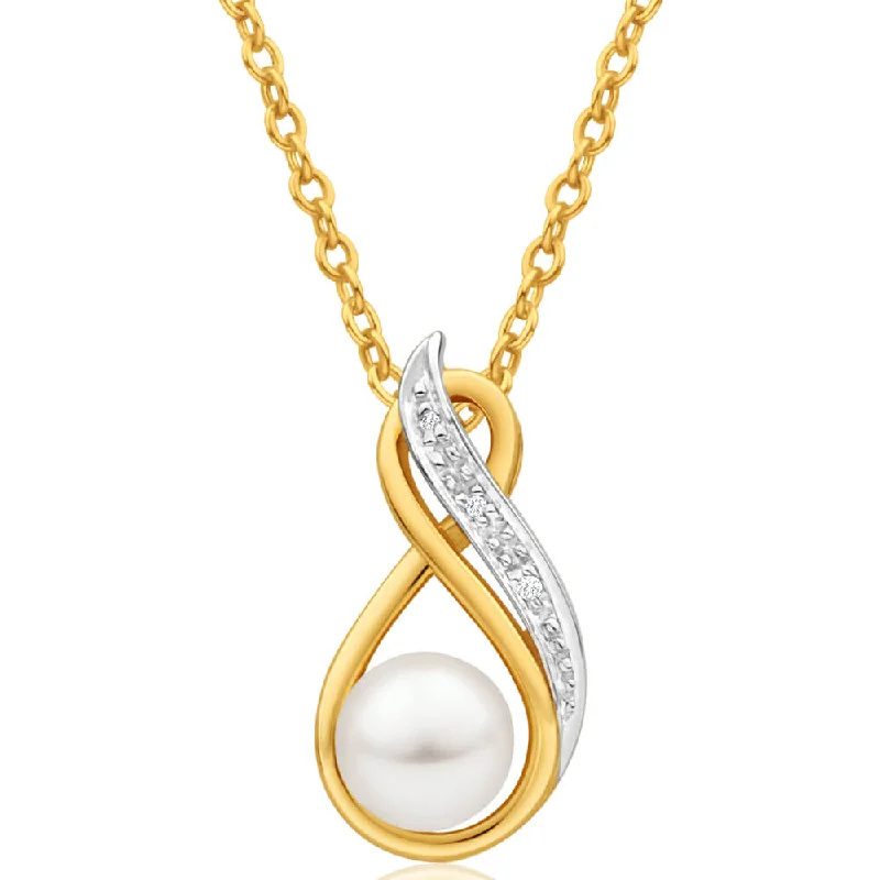 raw amethyst ring silver 9ct Yellow Gold Diamond + Pearl Pendant