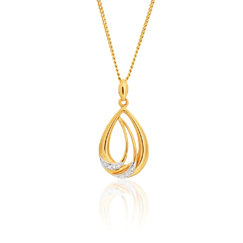 antique filigree wedding band 9ct Yellow Gold Diamond Pendant Set with 2 Brilliant Diamonds