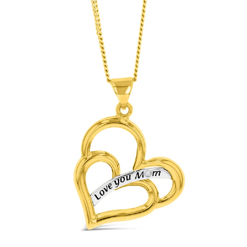 layered pearl choker necklace 9ct Yellow Gold Double Heart Diamond Pendant
