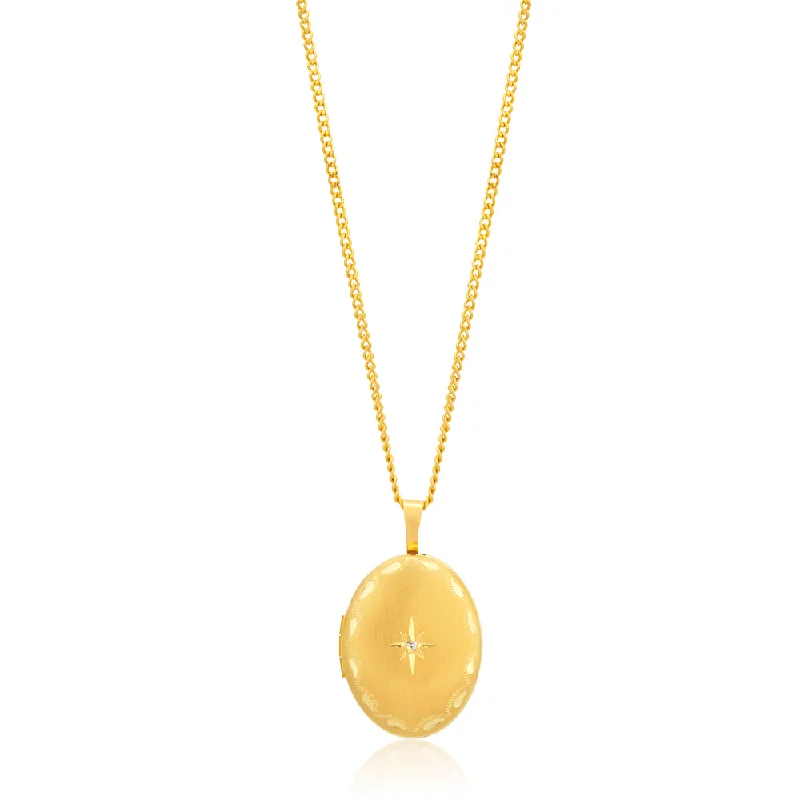 minimalist wedding band set 9ct Yellow Gold Etched Oval Locket with .01ct Diamond