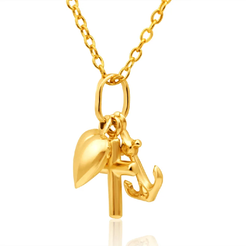 modern geometric drop earrings 9ct Yellow Gold Faith Hope & Charity Pendant