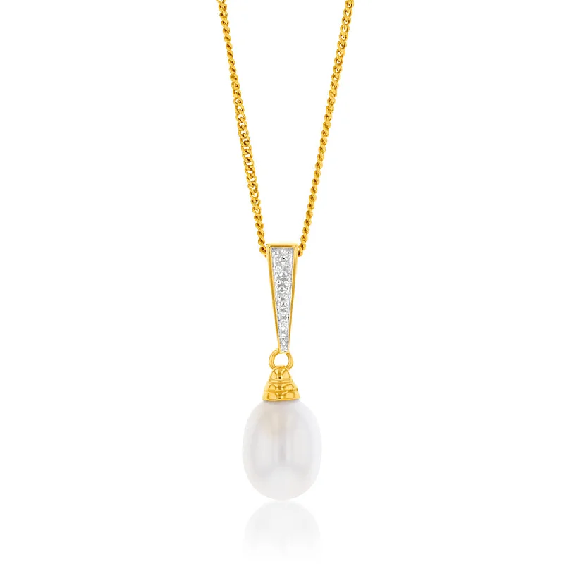 simple gold hoop earrings 9ct Yellow Gold Freshwater White Pearl Pendant