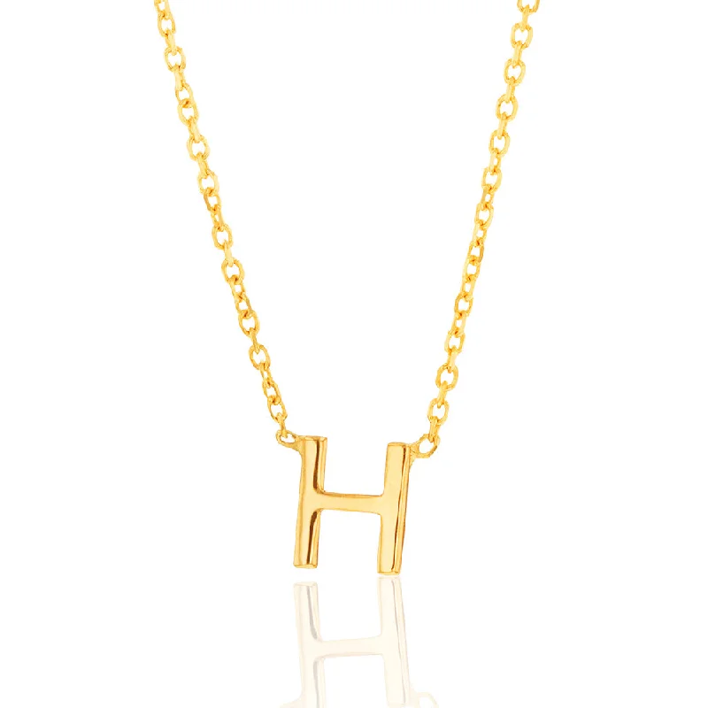 ethical lab-grown diamond ring 9ct Yellow Gold Initial "H" Pendant On 43cm Chain