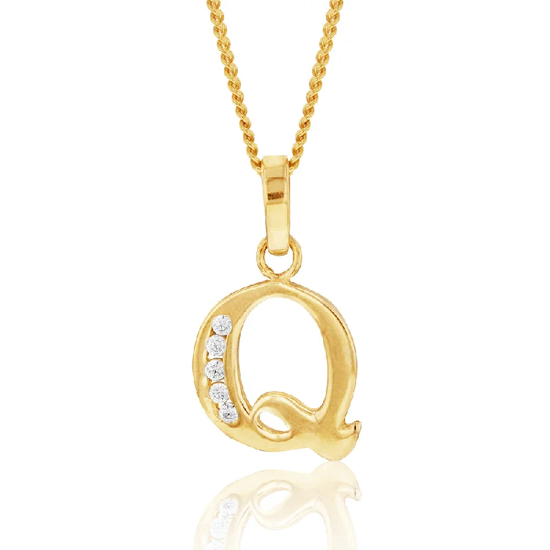 unique diamond eternity band 9ct Yellow Gold Initial Q Zirconia Pendant