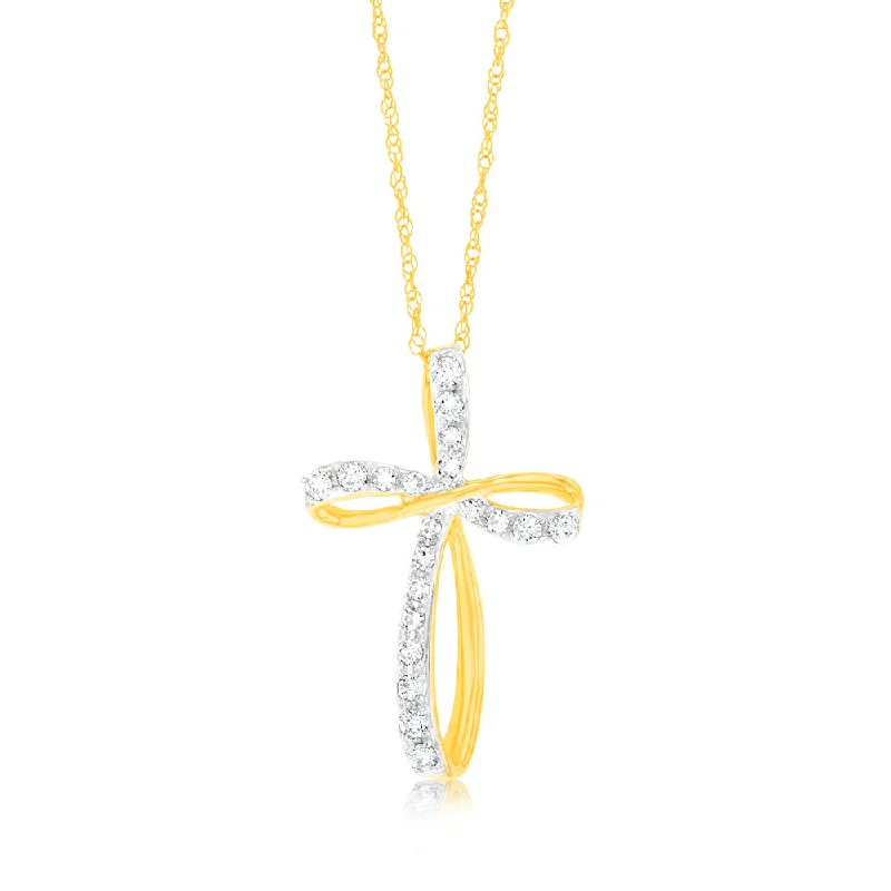 handcrafted gemstone ring women 9ct Yellow Gold Lab Grown Cross Infinity Diamond Pendant