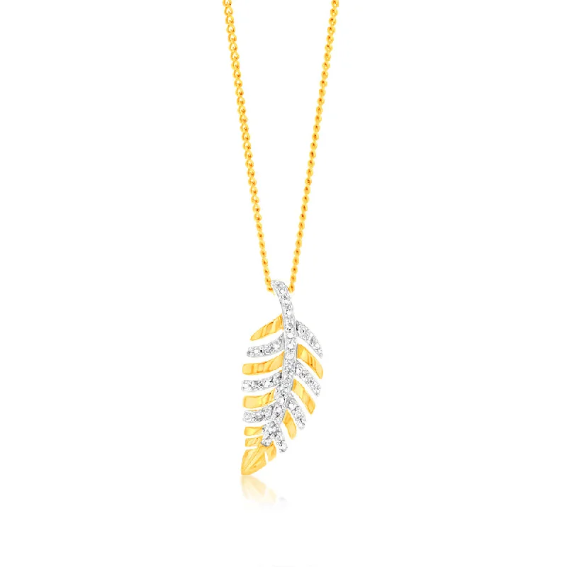 natural crystal pendant necklace 9ct Yellow Gold Leaf Shaped Diamond Pendant