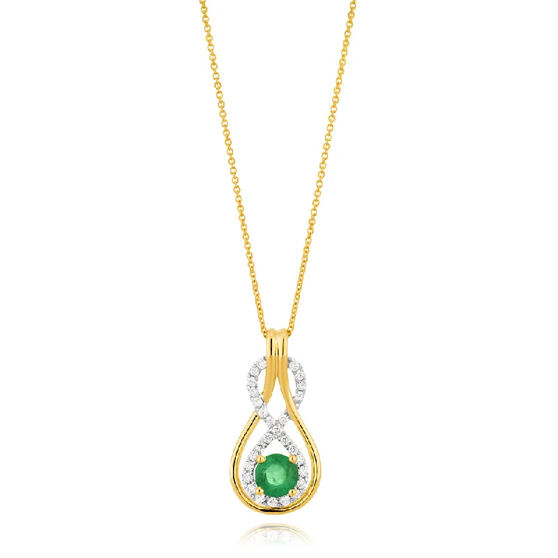 silver lotus flower earrings 9ct Yellow Gold Natural Emerald 5mm + Diamond 0.22ct Infinity Pendant + 45cm Chain silver lotus flower earrings 9ct Yellow Gold Natural Emerald 5mm + Diamond 0.22ct Infinity Pendant + 45cm Chain