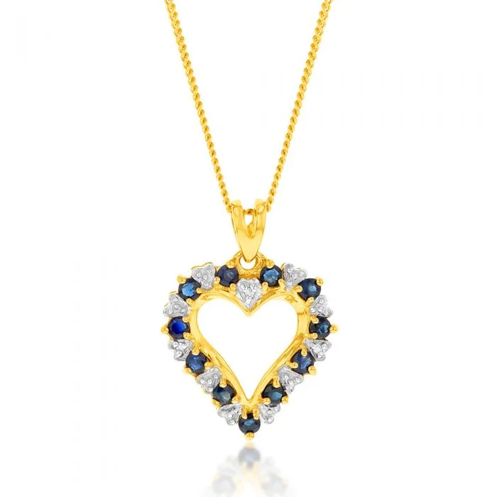 sterling silver braided ring 9ct Yellow Gold Natural Sapphire and Diamond Pendant