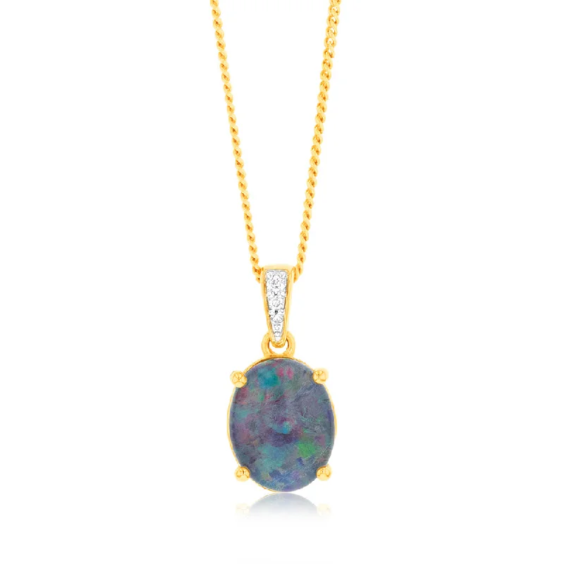 vintage art deco engagement ring 9ct Yellow Gold Oval Triplet Opal 10x8mm & Diamonds Set Pendant vintage art deco engagement ring 9ct Yellow Gold Oval Triplet Opal 10x8mm & Diamonds Set Pendant