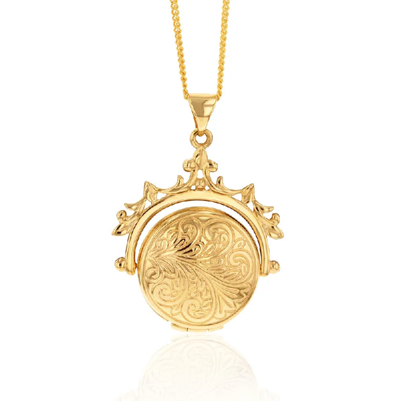 cubic zirconia tennis necklace 9ct Yellow Gold Spinner Locket Pendant