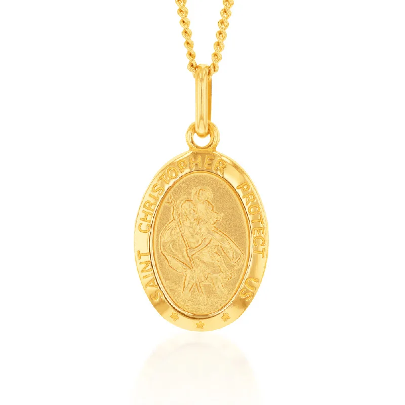 adjustable charm necklace 9ct Yellow Gold St Christopher Oval Pendant