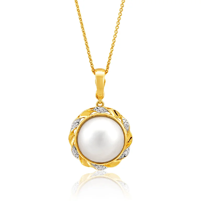 wedding anniversary diamond ring 9ct Yellow Gold & White Gold Diamond + Pearl Pendant