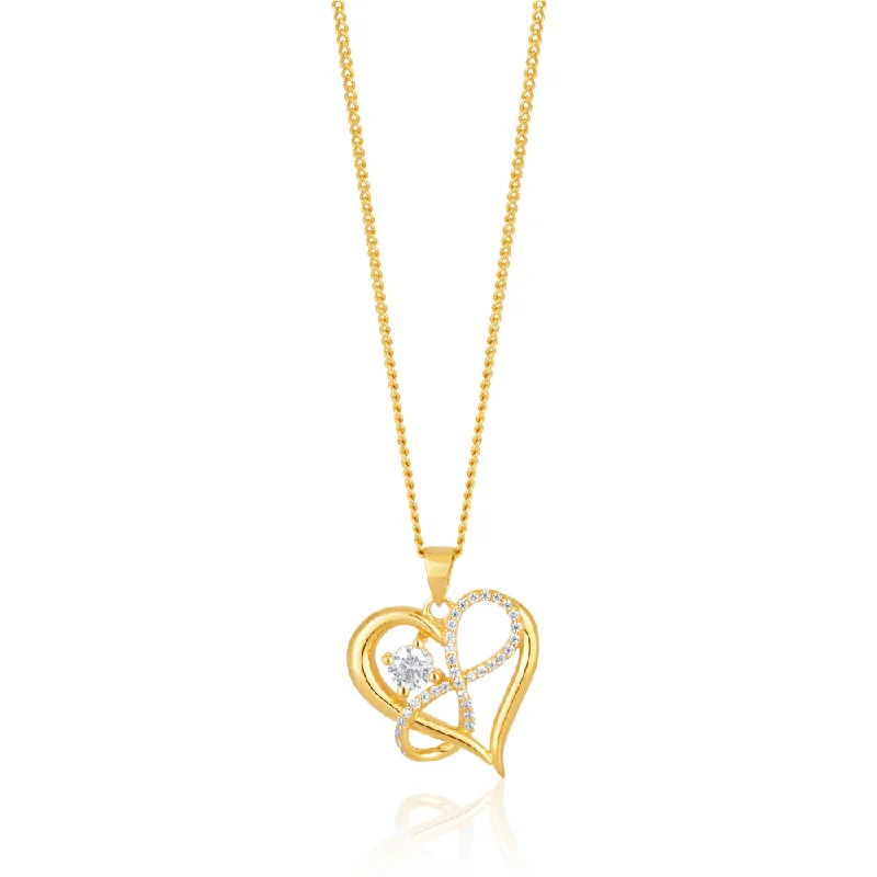 simple gold stacking rings 9ct Yellow Gold Zirconia Infinity & Heart Pendant