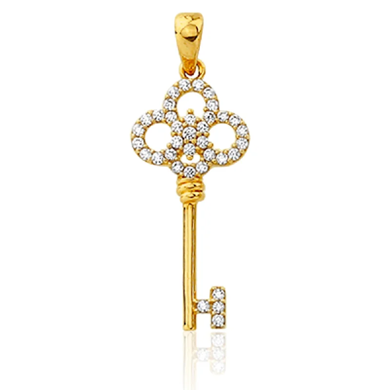 unique silver branch ring 9ct Yellow Gold Zirconia Key Pendant