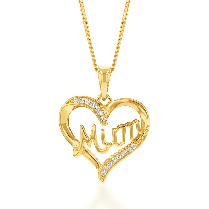 vintage-inspired gold locket 9ct Yellow Gold Zirconia 'Mum' Heart Pendant